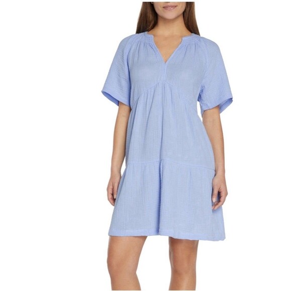 Gap Dresses & Skirts - GAP Women’s Cotton Gauze Light Blue V-Neck Tiered Dress With Pockets